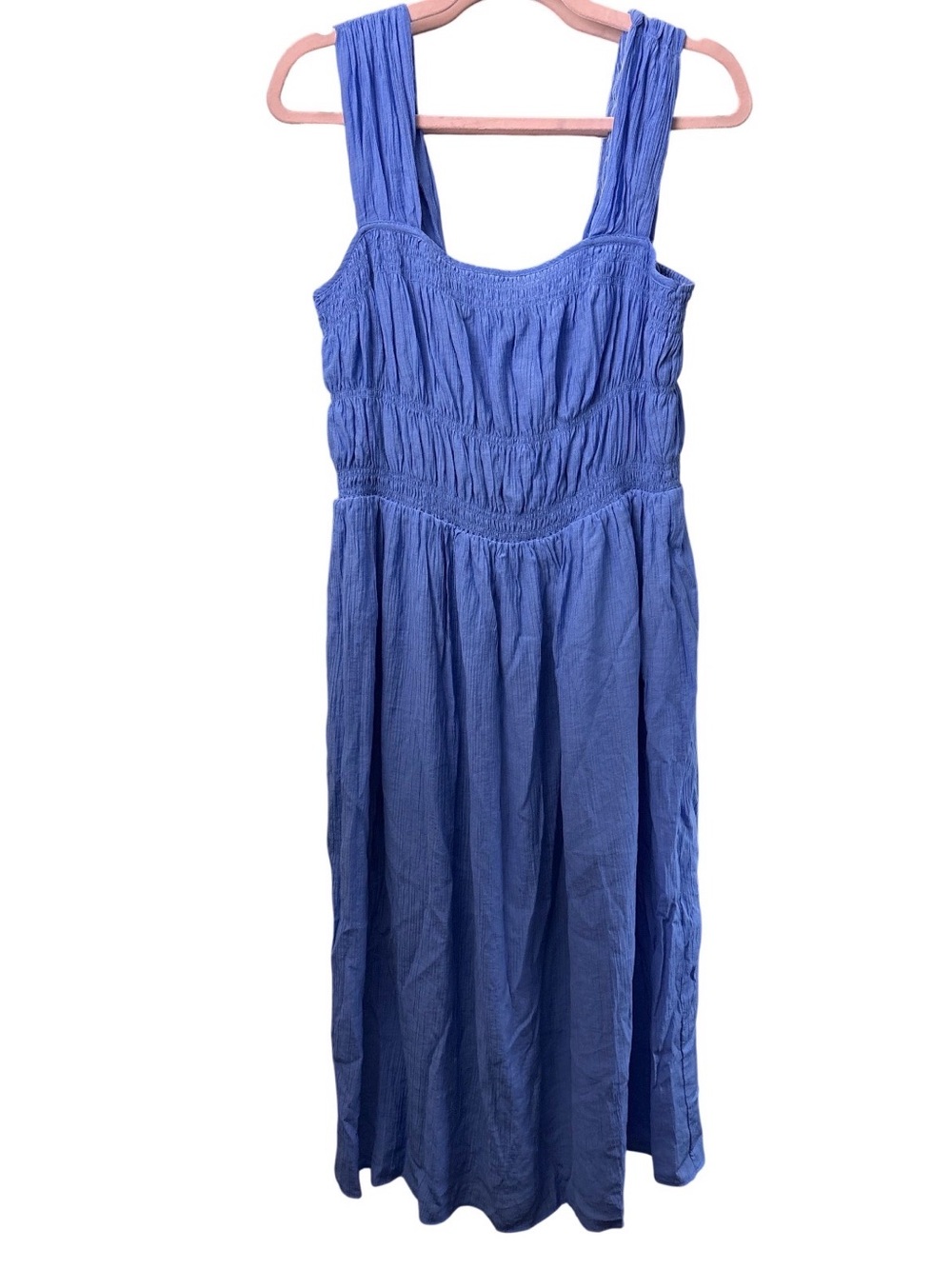 H&M Cornflower Blue Crepe Smocked Bodice Sundress Casual Summer Midi Dress M L